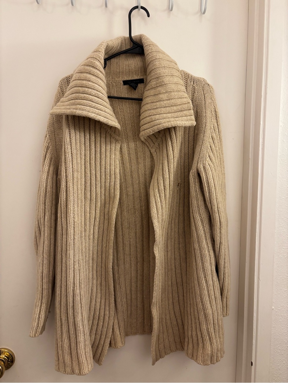 The Limited Beige Ribbed Open-Front Women’s Sweater Cardigan 100% lambswool